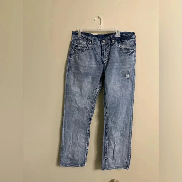 TK Axel Tread Well Jeans Size 36x32 Men’s Blue Light Wash Denim Relaxed Straight - Picture 1 of 7